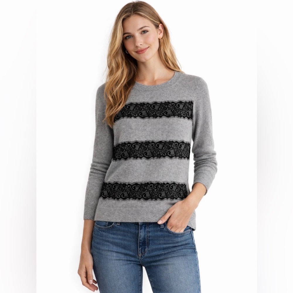 J. Crew Factory Gray Teddy Sweater Black Lace S